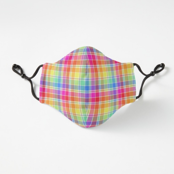 Bright pastel rainbow plaid fitted face mask