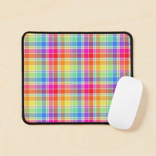 Bright pastel rainbow plaid mouse pad