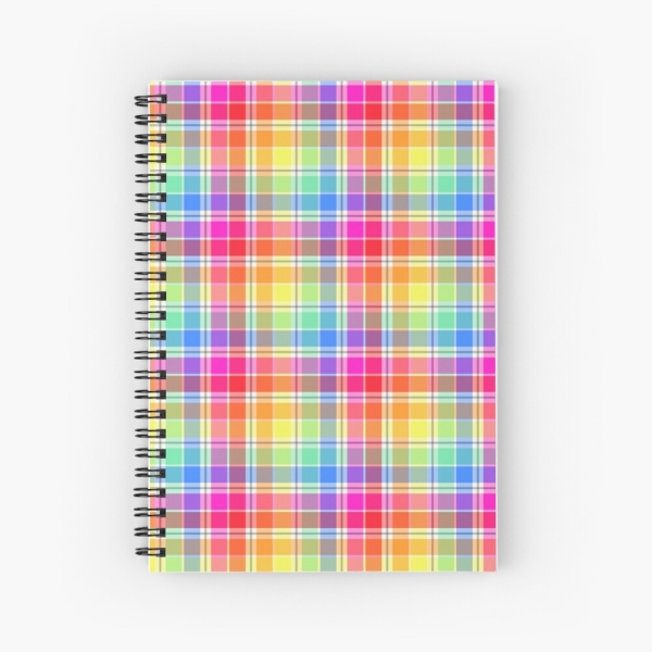 Bright pastel rainbow plaid spiral notebook