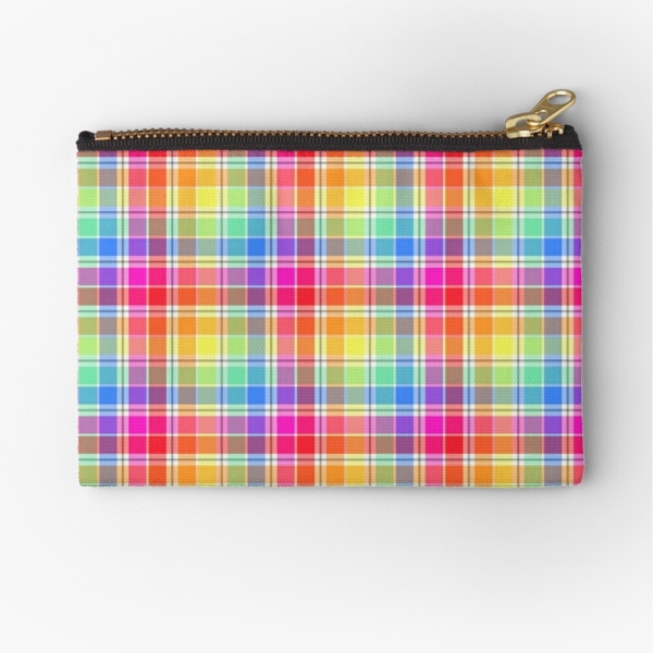 Bright pastel rainbow plaid accessory bag