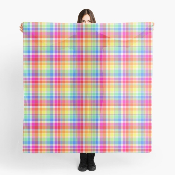 Bright pastel rainbow plaid scarf