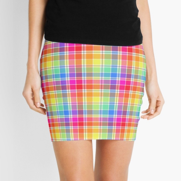 Bright pastel rainbow plaid mini skirt