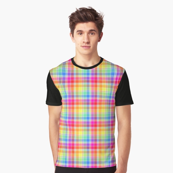 Bright pastel rainbow plaid tee shirt
