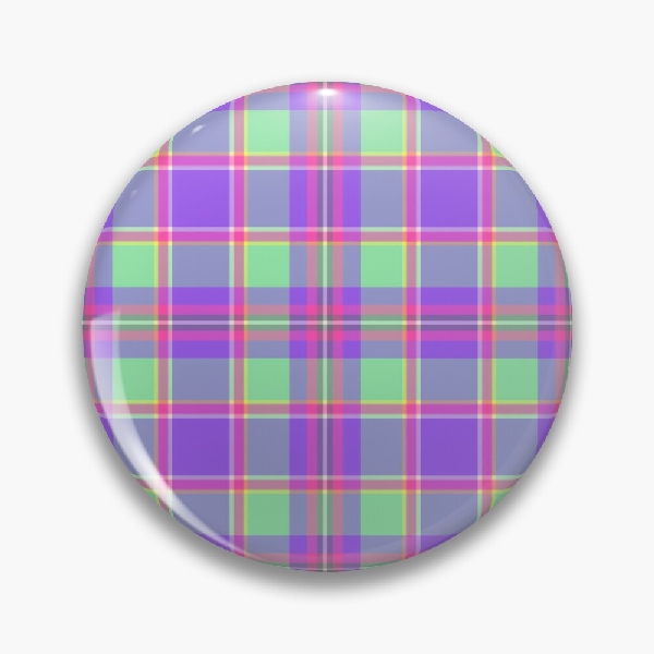 Purple, mint green, and hot pink plaid pinback button