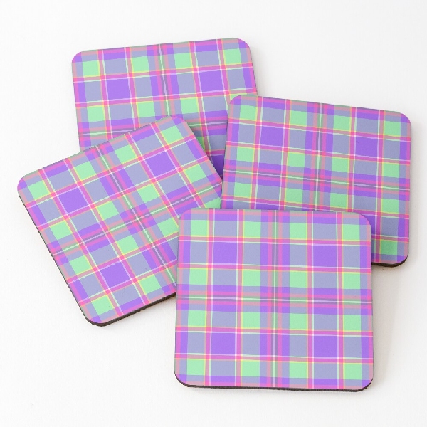 Purple, mint green, and hot pink plaid beverage coasters