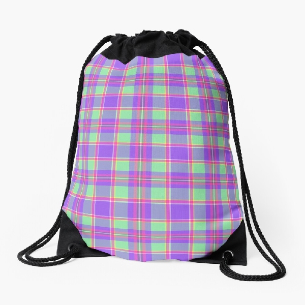 Purple, mint green, and hot pink plaid drawstring bag