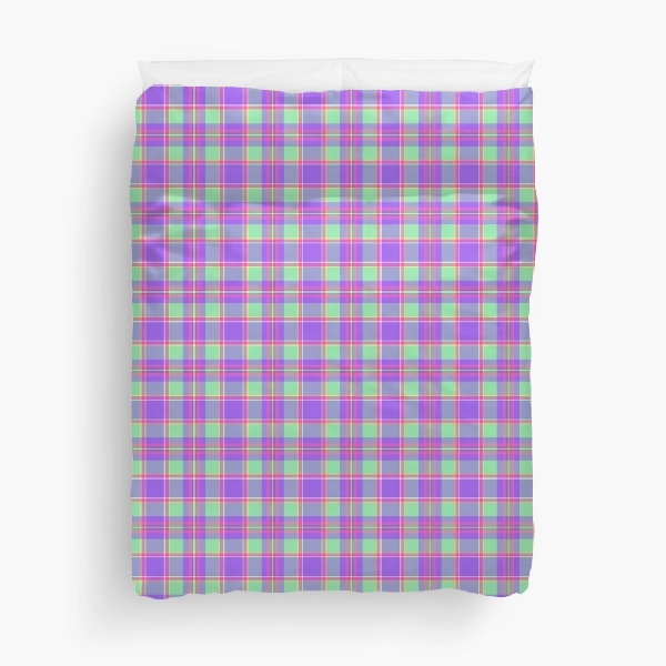 Purple, mint green, and hot pink plaid duvet cover