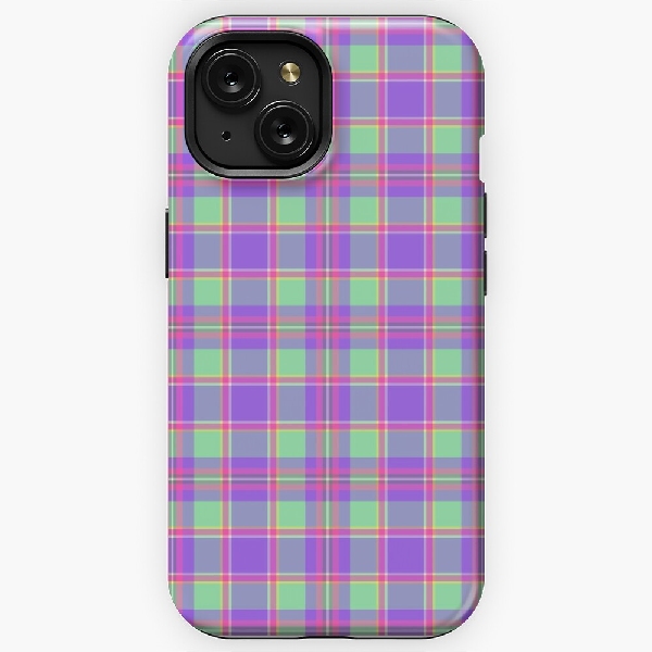 Purple, mint green, and hot pink plaid iPhone case