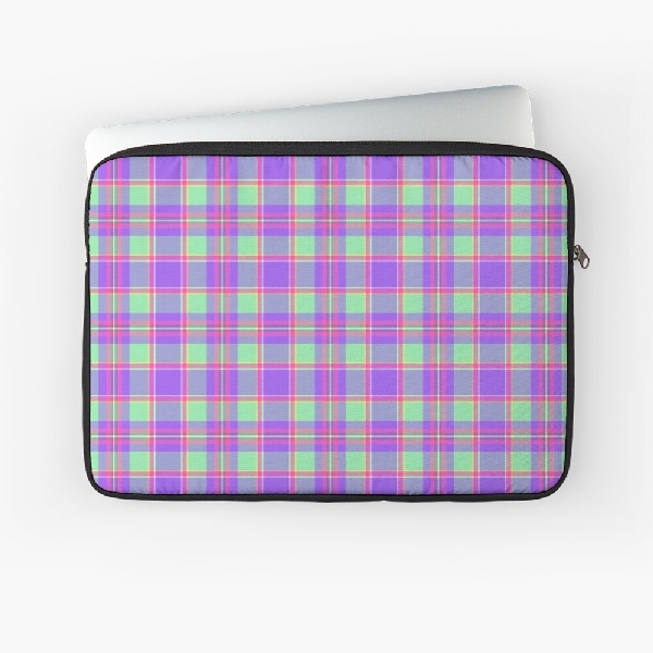 Purple, mint green, and hot pink plaid laptop sleeve