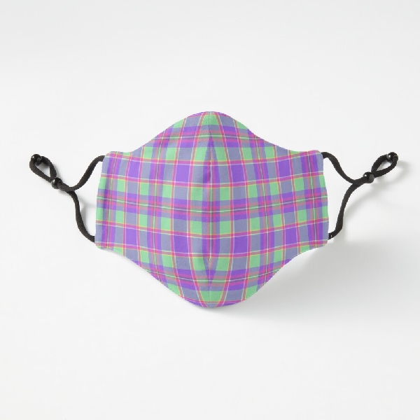 Purple, mint green, and hot pink plaid fitted face mask