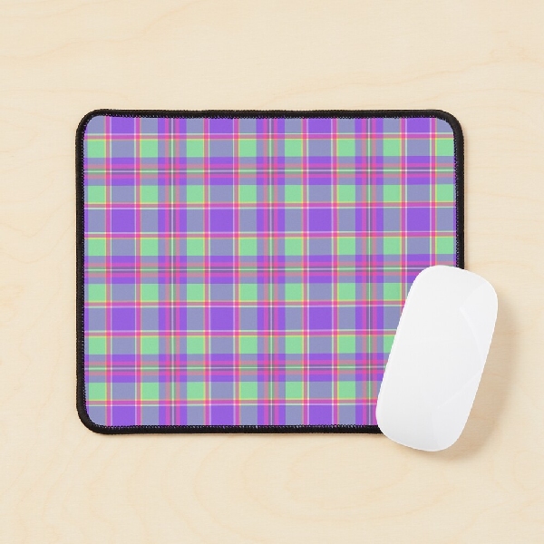 Purple, mint green, and hot pink plaid mouse pad