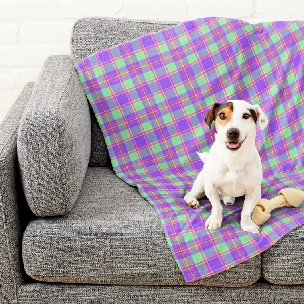Purple, mint green, and hot pink plaid pet blanket