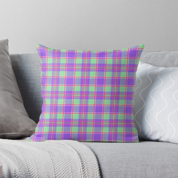 Purple, mint green, and hot pink plaid throw pillow