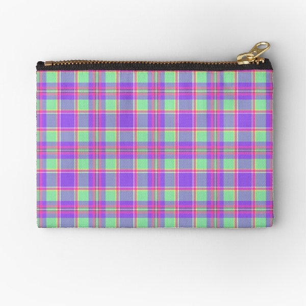 Purple, mint green, and hot pink plaid accessory bag
