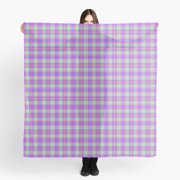 Purple, mint green, and hot pink plaid scarf