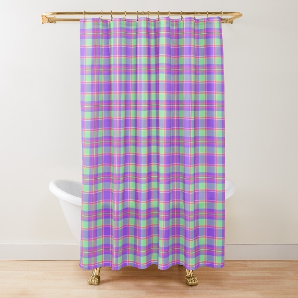 Purple, mint green, and hot pink plaid shower curtain