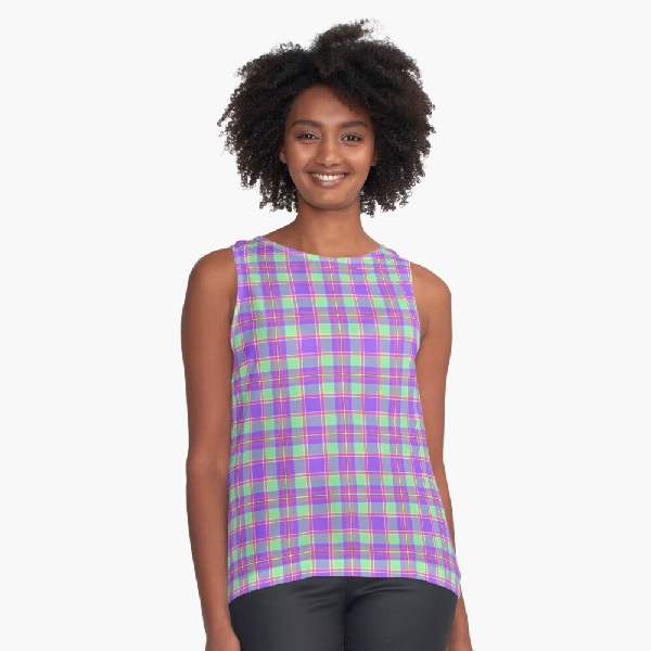 Purple, mint green, and hot pink plaid sleeveless top