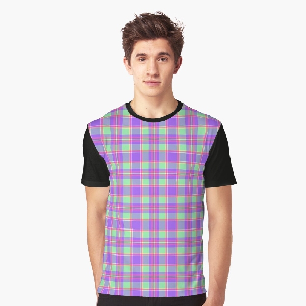 Purple, mint green, and hot pink plaid tee shirt
