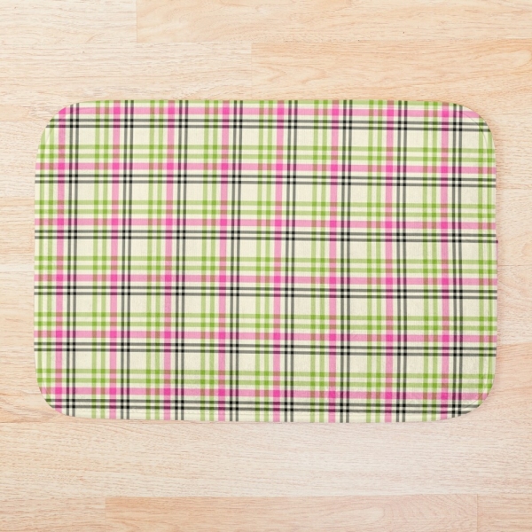 Pink and lime green vintage plaid floor mat