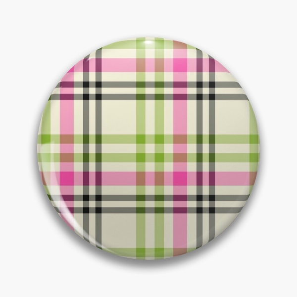 Pink and lime green vintage plaid pinback button