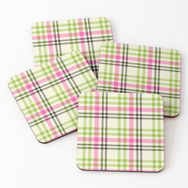 Hot Pink and Lime Green Vintage Plaid Coasters