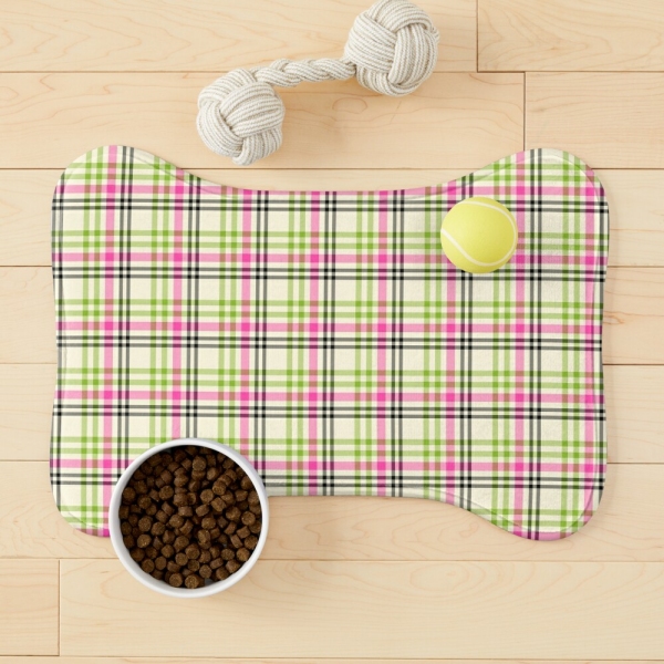 Pink and lime green vintage plaid pet mat