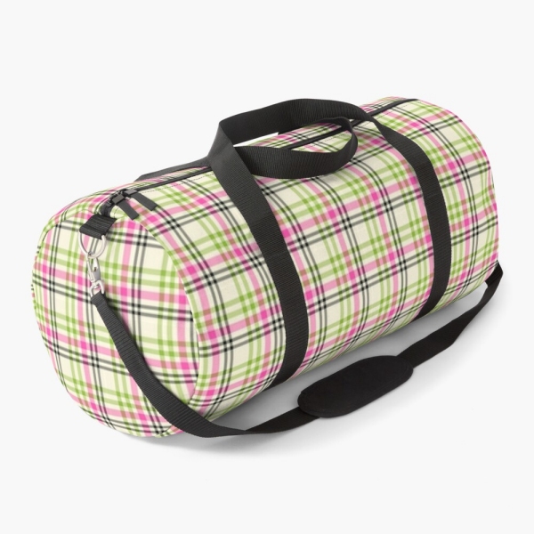 Pink and lime green vintage plaid duffle bag