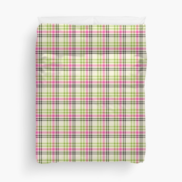 Pink and lime green vintage plaid duvet cover