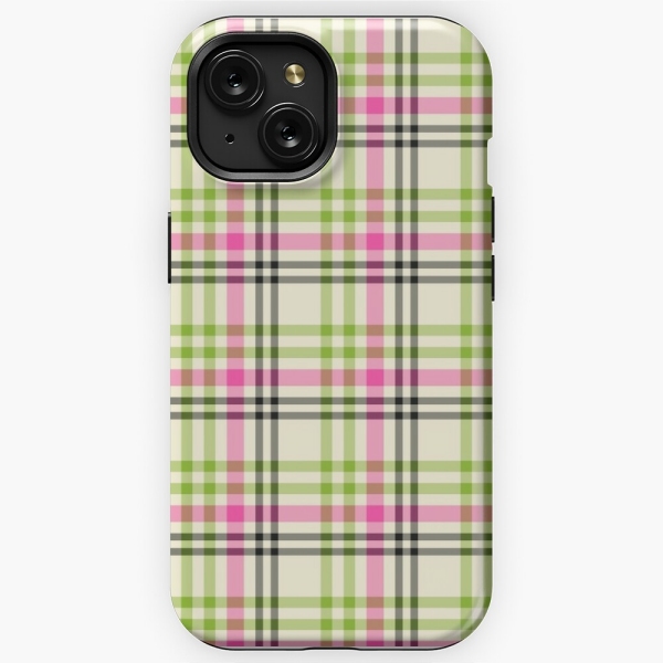 Pink and lime green vintage plaid iPhone case