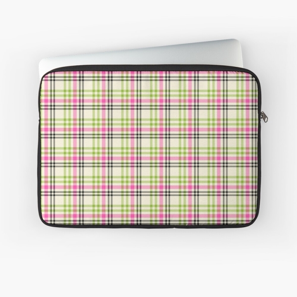 Pink and lime green vintage plaid laptop sleeve