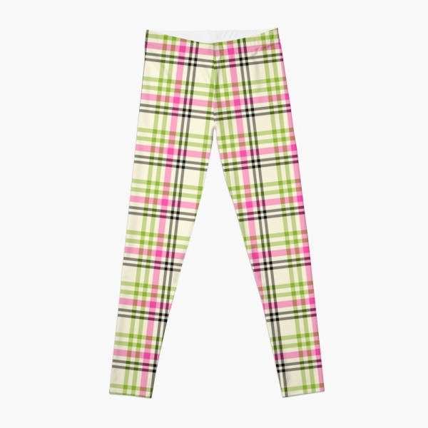 Pink and lime green vintage plaid leggings