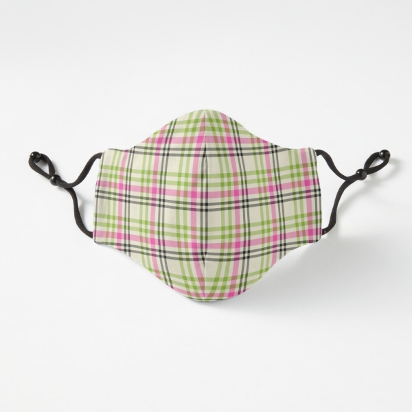 Pink and lime green vintage plaid fitted face mask