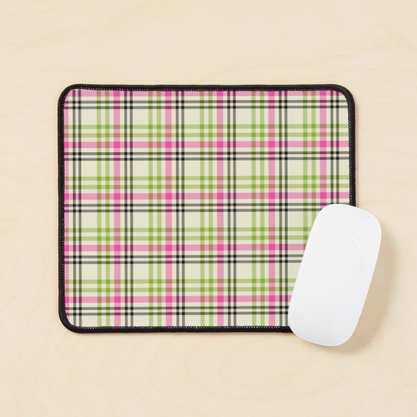 Pink and lime green vintage plaid mouse pad