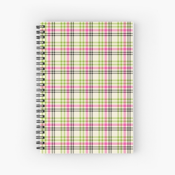 Pink and lime green vintage plaid spiral notebook