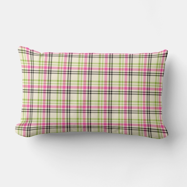 Pink and lime green vintage lumbar cushion