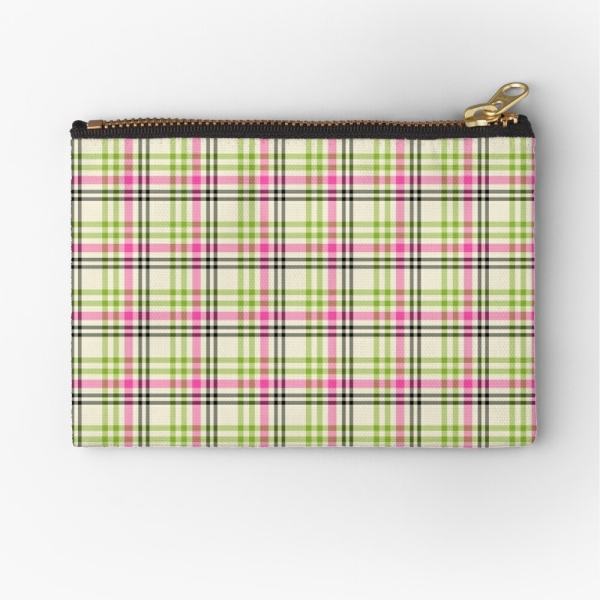 Pink and lime green vintage plaid accessory bag