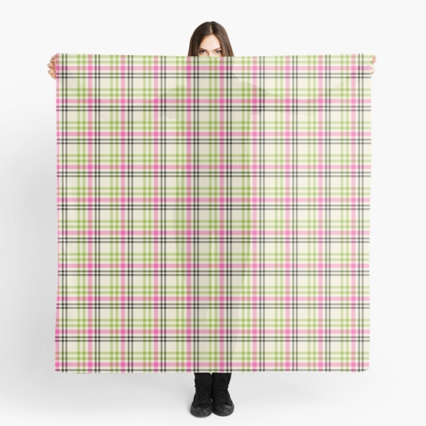 Pink and lime green vintage plaid scarf