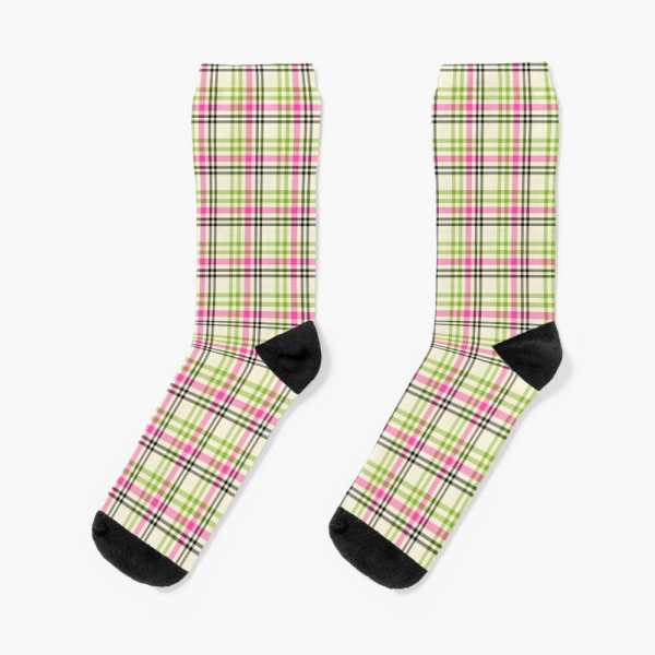 Hot Pink and Lime Green Vintage Plaid Socks