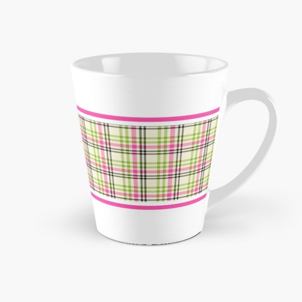 Pink and lime green vintage plaid tall mug