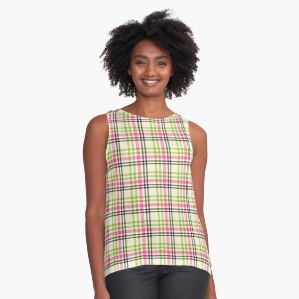 Pink and lime green vintage plaid sleeveless top