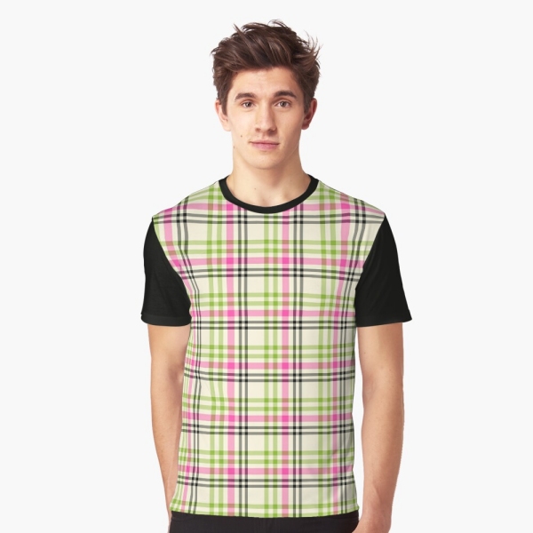 Pink and lime green vintage plaid tee shirt