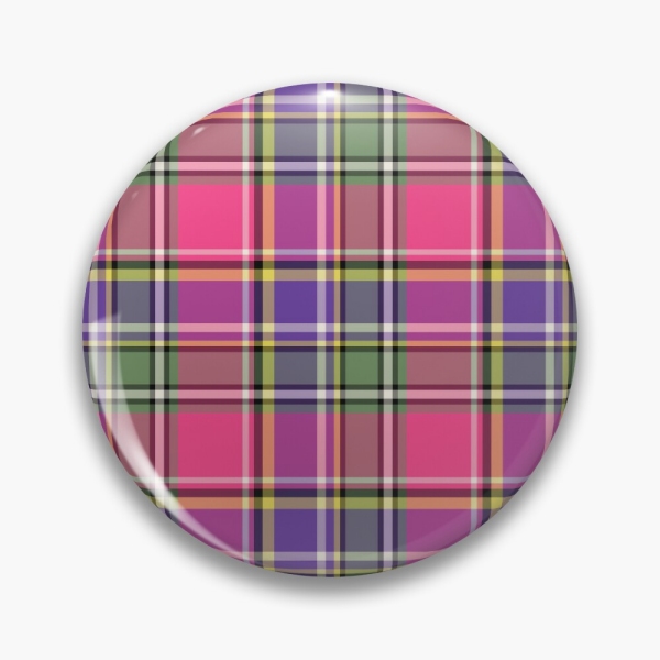 Hot pink and purple vintage plaid pinback button