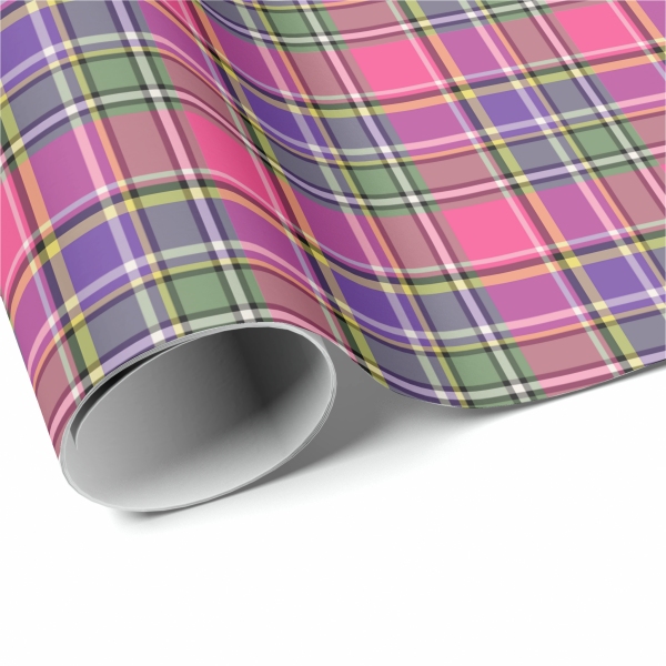 Hot pink and purple vintage plaid wrapping paper