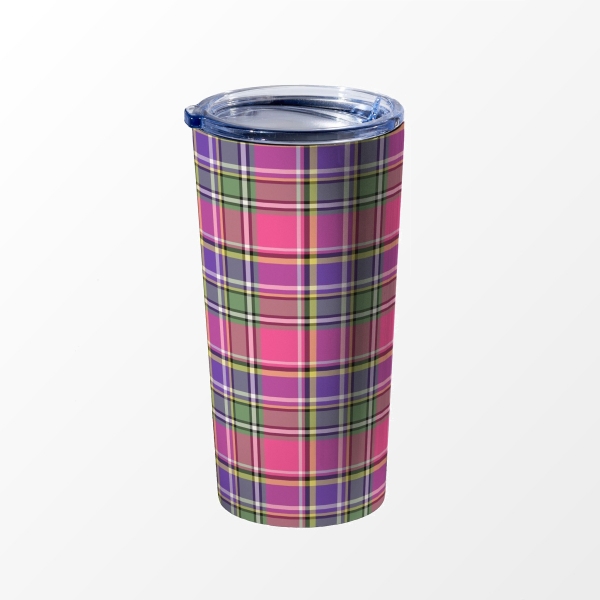 Hot pink and purple vintage plaid travel mug