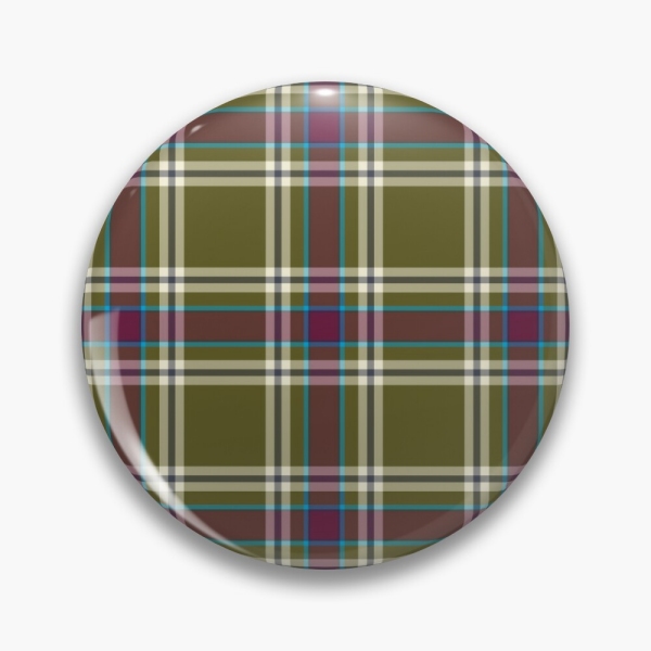 Moss green and purple plaid pinback button