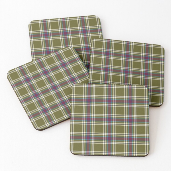 Moss green and purple plaid beverage coasters