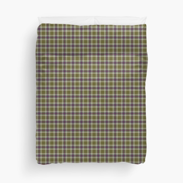 Moss green and purple plaid duvet cover