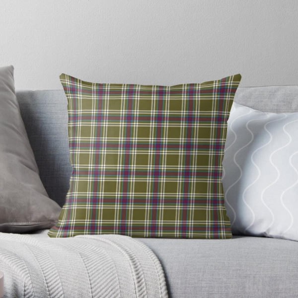 Moss green and purple plaid throw pillow