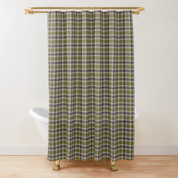 Moss green and purple plaid shower curtain