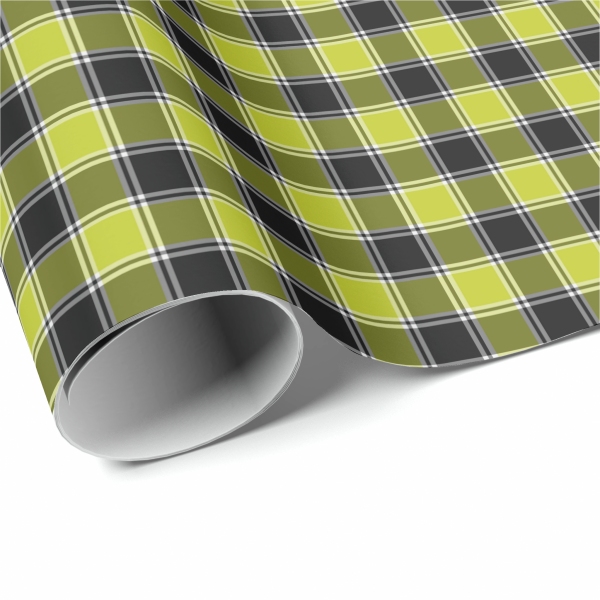 Neon Yellow and Black Checkered Plaid Wrapping Paper